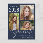 Modern 4 Photo Blue Afstuderen Aankondigingskaart (Voorkant)