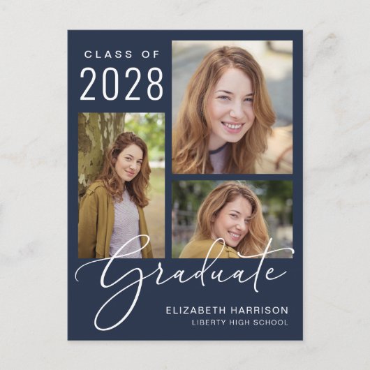 Modern 4 Photo Blue Afstuderen Aankondigingskaart (Voorkant)