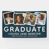 Modern 4 Photo Collage Afstuderen Afstuderen Navy Spandoek (Horizontaal)