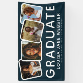 Modern 4 Photo Collage Afstuderen Afstuderen Navy Spandoek (Verticaal)