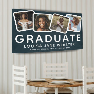 Modern 4 Photo Collage Afstuderen Afstuderen Navy Spandoek