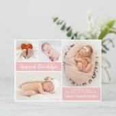Modern 4 Photo Collage Birth Announcement Card Aankondiging (Staand voorkant)