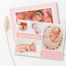 Modern 4 Photo Collage Birth Announcement Card Aankondiging
