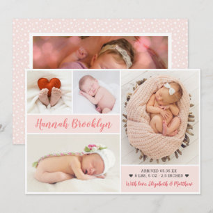 Modern 4 Photo Collage Birth Announcement Card Aankondiging
