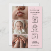 Modern 4 Photo Collage Birth Announcement Card Kaart (Voorkant)