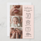 Modern 4 Photo Collage Birth Announcement Card Kaart (Voorkant)