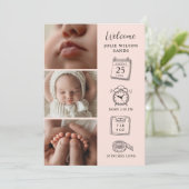 Modern 4 Photo Collage Birth Announcement Card Kaart (Staand voorkant)