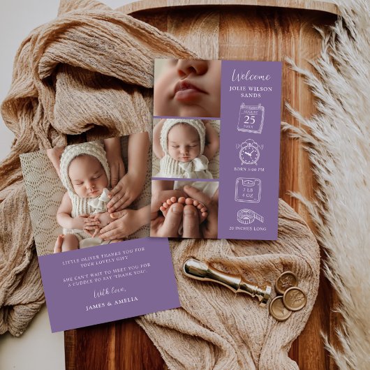 Modern 4 Photo Collage Birth Announcement Card Kaart