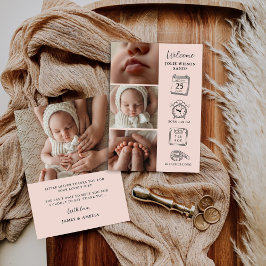 Modern 4 Photo Collage Birth Announcement Card Kaart