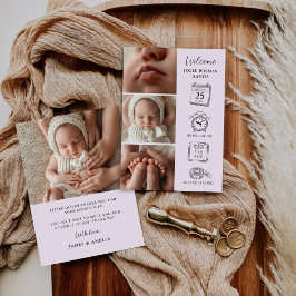 Modern 4 Photo Collage Birth Announcement Card Kaart