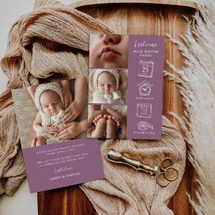 Modern 4 Photo Collage Birth Announcement Card Kaart