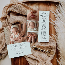 Modern 4 Photo Collage Birth Announcement Card Kaart