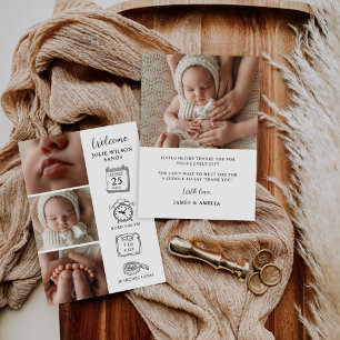 Modern 4 Photo Collage Birth Announcement Card Kaart