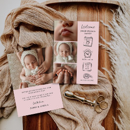 Modern 4 Photo Collage Birth Announcement Card Kaart
