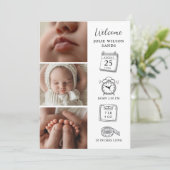 Modern 4 Photo Collage Birth Announcement Card Kaart (Staand voorkant)