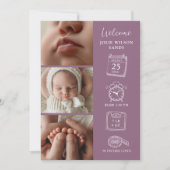 Modern 4 Photo Collage Birth Announcement Card Kaart (Voorkant)