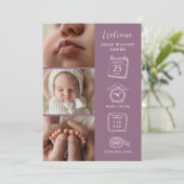Modern 4 Photo Collage Birth Announcement Card Kaart (Staand voorkant)