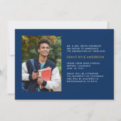 Modern 4 Photo Collage Blue Gold Afstuderen Aankondiging (Achterkant)