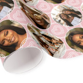 Modern 4 Photo Collage Circle Heart Blush Pink Cadeaupapier