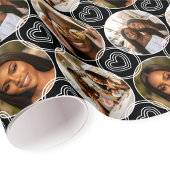Modern 4 Photo Collage Circle Heart Pattern Black Cadeaupapier
