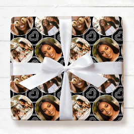 Modern 4 Photo Collage Circle Heart Pattern Black Cadeaupapier