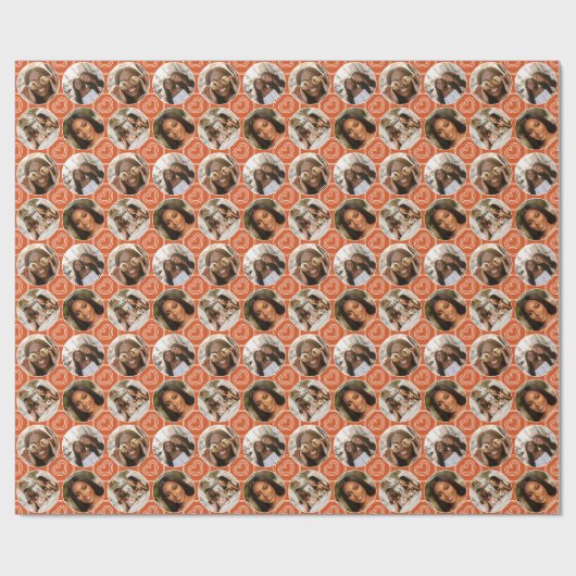 Modern 4 Photo Collage Circle Heart Pattern Orange Cadeaupapier (Vlak)
