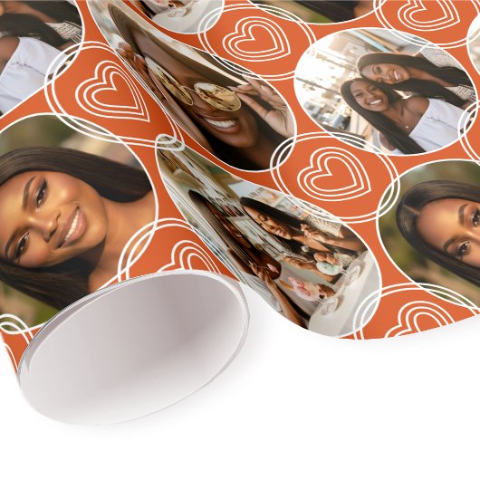 Modern 4 Photo Collage Circle Heart Pattern Orange Cadeaupapier