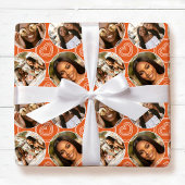 Modern 4 Photo Collage Circle Heart Pattern Orange Cadeaupapier