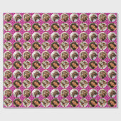Modern 4 Photo Collage Circle Heart Pattern Pink Cadeaupapier (Vlak)