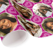 Modern 4 Photo Collage Circle Heart Pattern Pink Cadeaupapier