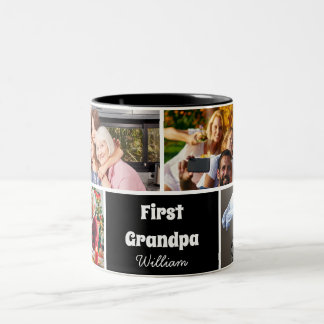 Modern 4 Photo Collage First Grandpa Mug Tweekleurige Koffiemok