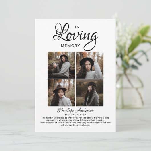 Modern 4 Photo Collage Funeral Bedankkaart (Staand voorkant)