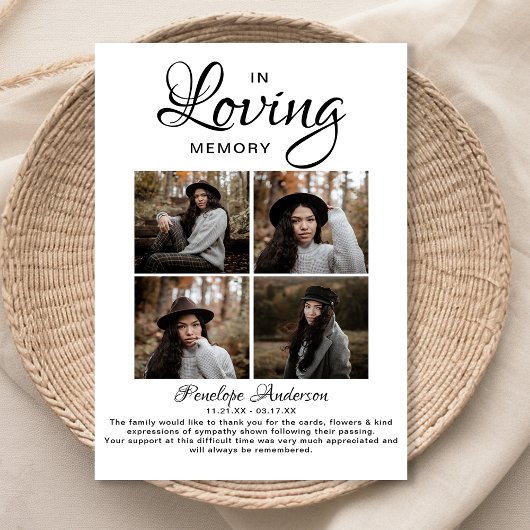 Modern 4 Photo Collage Funeral Bedankkaart