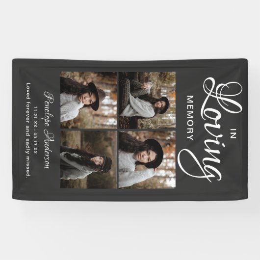 Modern 4 Photo Collage Funeral Spandoek (Horizontaal)