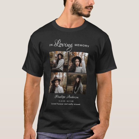 Modern 4 Photo Collage Funeral T-Shirt (Voorkant)