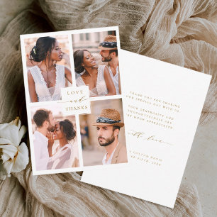 Modern 4 Photo Collage Gold Wedding Bedankkaart