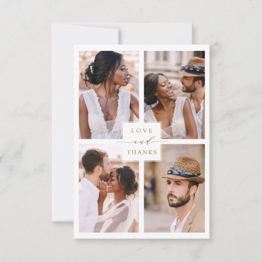 Modern 4 Photo Collage Gold Wedding Bedankkaart (Voorkant)