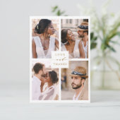 Modern 4 Photo Collage Gold Wedding Bedankkaart (Staand voorkant)