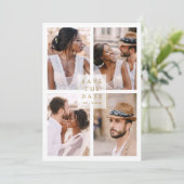 Modern 4 Photo Collage Gold Wedding Save The Date (Staand voorkant)