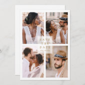 Modern 4 Photo Collage Gold Wedding Save The Date (Voorkant / Achterkant)