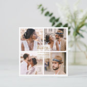 Modern 4 Photo Collage Gold Wedding Square Bedankkaart (Staand voorkant)