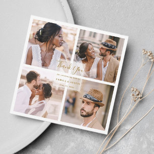 Modern 4 Photo Collage Gold Wedding Square Bedankkaart