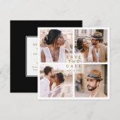 Modern 4 Photo Collage Gold Wedding Square Save The Date (Voorkant / Achterkant)