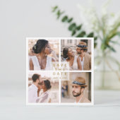 Modern 4 Photo Collage Gold Wedding Square Save The Date (Staand voorkant)