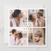 Modern 4 Photo Collage Gold Wedding Square Save The Date (Voorkant)