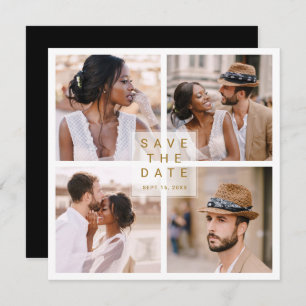 Modern 4 Photo Collage Gold Wedding Square Save The Date