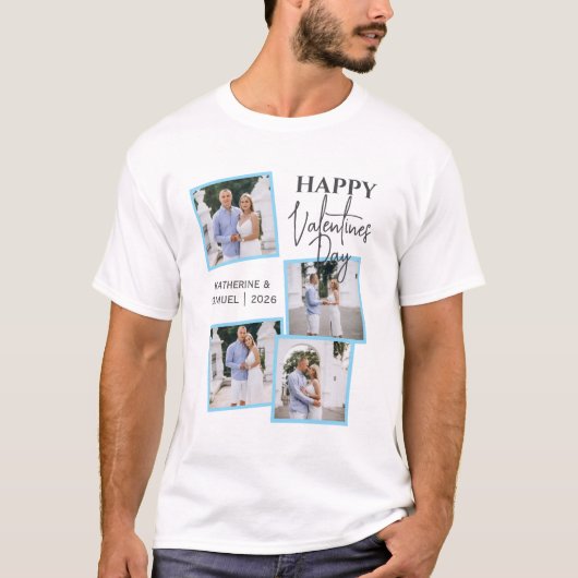 Modern 4 Photo Collage Happy Valentine’s Day T-shirt (Voorkant)