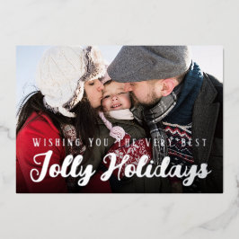 Modern 4-Photo Collage Holiday Card Folie Feestdagenkaart