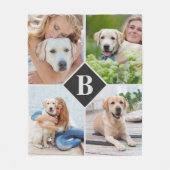 Modern 4 Photo Collage Monogram Pet Hondenliefhebb Fleece Deken (Voorkant)