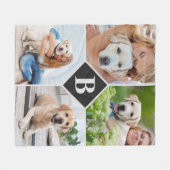 Modern 4 Photo Collage Monogram Pet Hondenliefhebb Fleece Deken (Voorkant (Horizontaal))